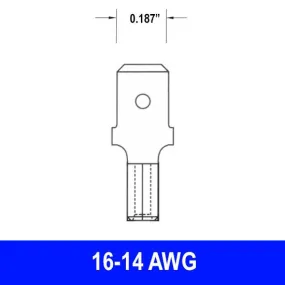 #16-14AWG Uninsulated .187" Male Quick Connect, 15 pack