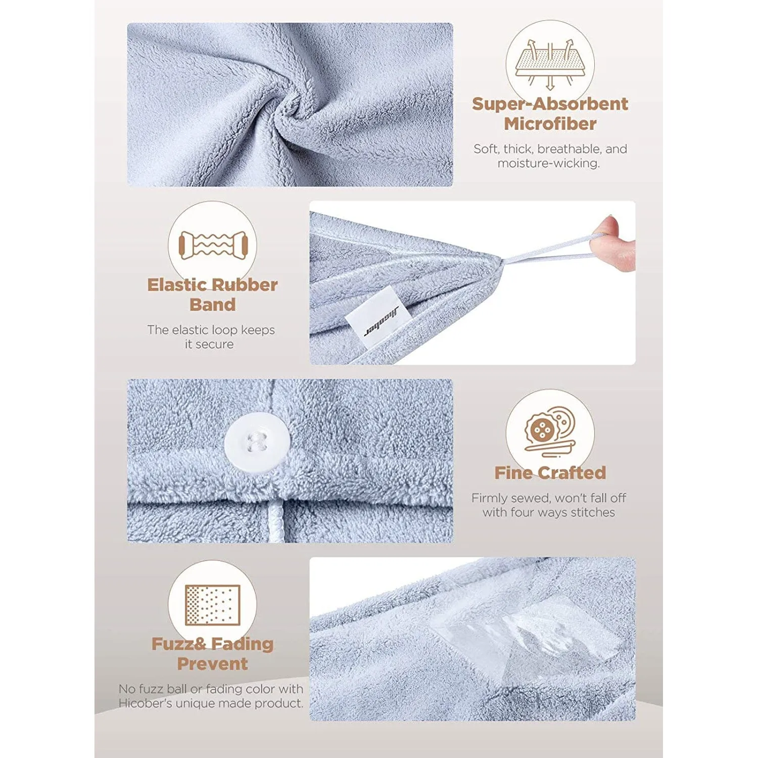 3-Pack: Hicober Microfiber Hair Towel