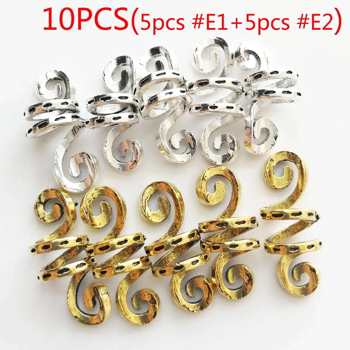 5Pcs/Pack Golden Silver Viking Spiral Charms Hair Braid Dread Dreadlock Beads Clips Cuffs Rings Jewelry Accessories