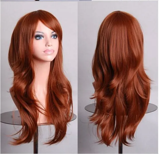 70 Cm Medium Brown Long Wavy Cosplay Wig