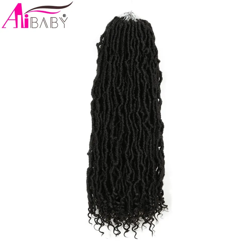 Alibaby Hair Goddess Nu Locs Crochet Hair Natural Curly Dreadlocks Hair Ombre Faux Locs Crochet Braids 20" 21Strands/Pack