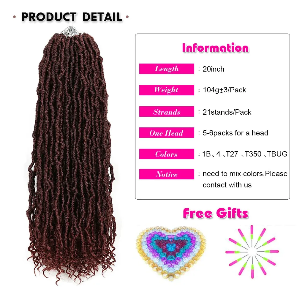 Alibaby Hair Goddess Nu Locs Crochet Hair Natural Curly Dreadlocks Hair Ombre Faux Locs Crochet Braids 20" 21Strands/Pack