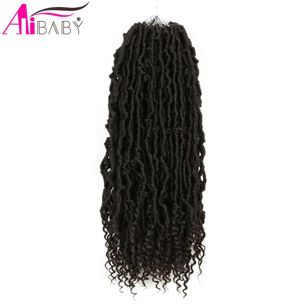 Alibaby Hair Goddess Nu Locs Crochet Hair Natural Curly Dreadlocks Hair Ombre Faux Locs Crochet Braids 20" 21Strands/Pack