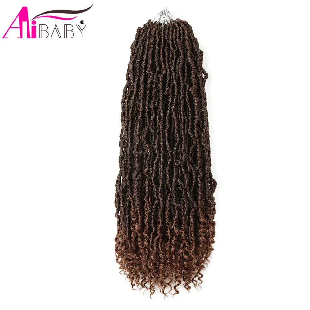 Alibaby Hair Goddess Nu Locs Crochet Hair Natural Curly Dreadlocks Hair Ombre Faux Locs Crochet Braids 20" 21Strands/Pack