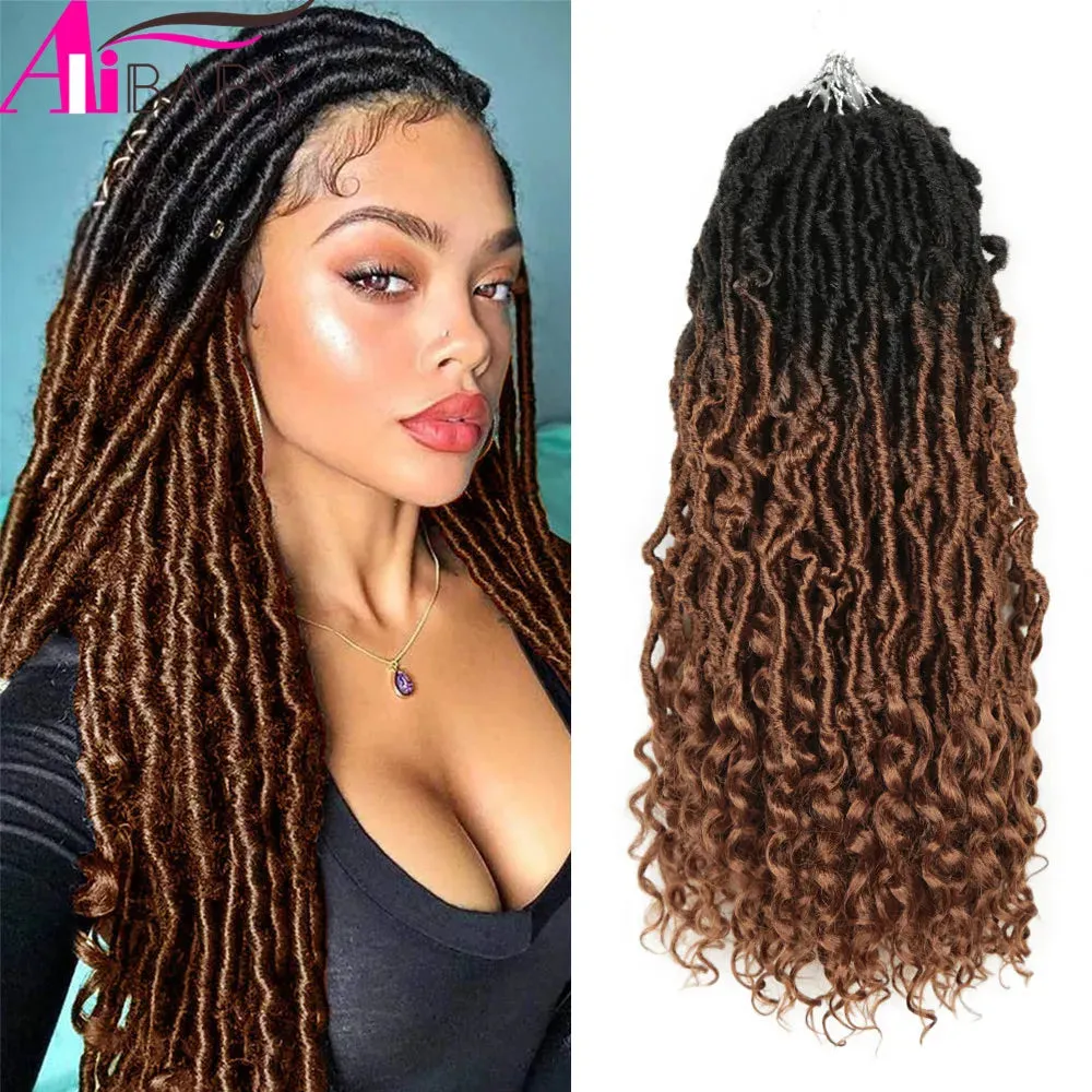 Alibaby Hair Goddess Nu Locs Crochet Hair Natural Curly Dreadlocks Hair Ombre Faux Locs Crochet Braids 20" 21Strands/Pack