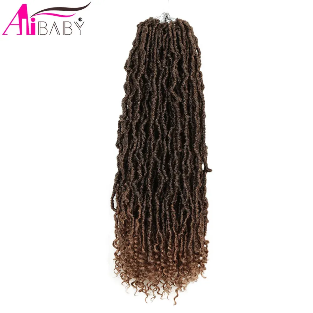 Alibaby Hair Goddess Nu Locs Crochet Hair Natural Curly Dreadlocks Hair Ombre Faux Locs Crochet Braids 20" 21Strands/Pack