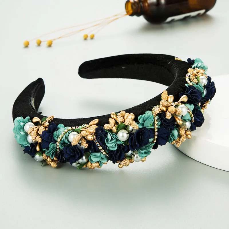 Baroque Hand Made Pearl Beading Gemstone Retro Luxury Hairbands ZA Hair Accessories Hair Bows Flower Crown Headbands For Women