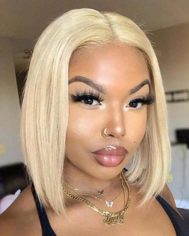 Bogo Sale |  Buy 1 Get 2 Wigs 613 Blonde Lace Frontal Straight Bob Wig With Middle Part Human Hair Wigs