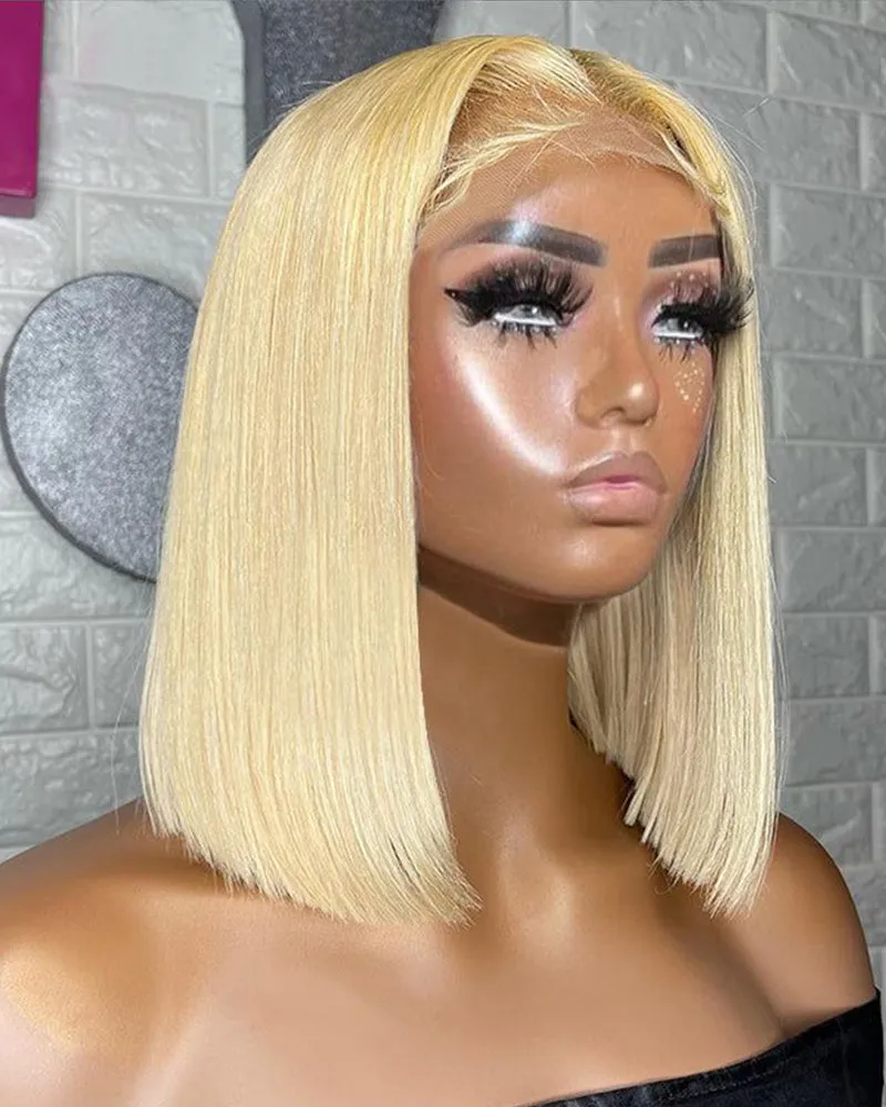 Bogo Sale |  Buy 1 Get 2 Wigs 613 Blonde Lace Frontal Straight Bob Wig With Middle Part Human Hair Wigs