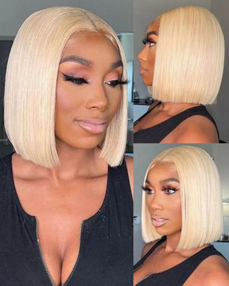 Bogo Sale |  Buy 1 Get 2 Wigs 613 Blonde Lace Frontal Straight Bob Wig With Middle Part Human Hair Wigs