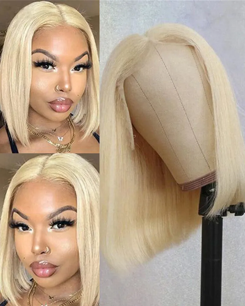 Bogo Sale |  Buy 1 Get 2 Wigs 613 Blonde Lace Frontal Straight Bob Wig With Middle Part Human Hair Wigs