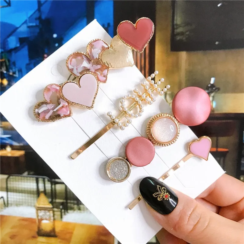 deanwangkt 4pcs/set Women Hair Accessories Jewelry Korean Simulation Pearl Barrette Love Hearts Hair Clips For Girls Pink Hairpins  New