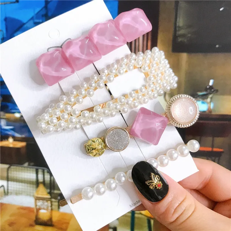 deanwangkt 4pcs/set Women Hair Accessories Jewelry Korean Simulation Pearl Barrette Love Hearts Hair Clips For Girls Pink Hairpins  New