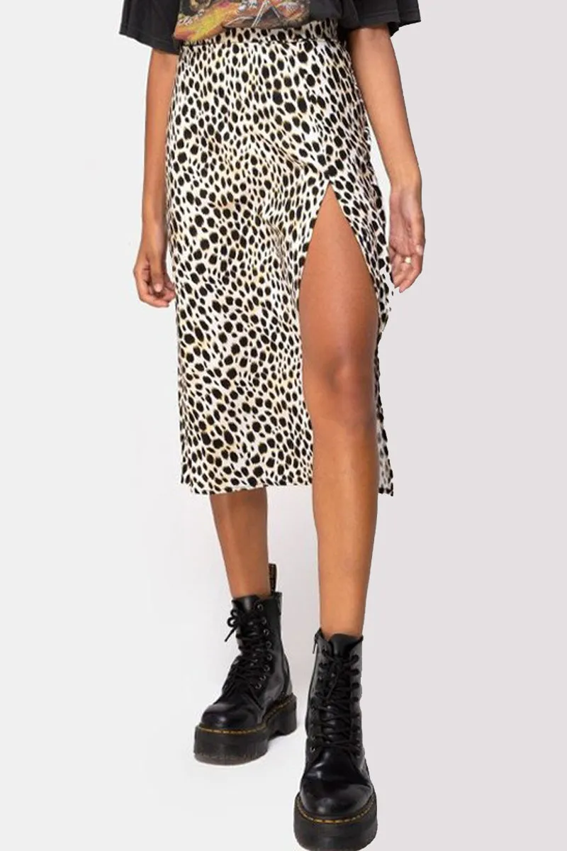 Elegant Print Slit Regular High Waist Type A Full Print Bottoms