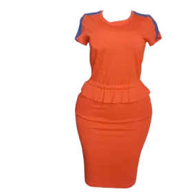 Elegant Short sleeved orange curved dress