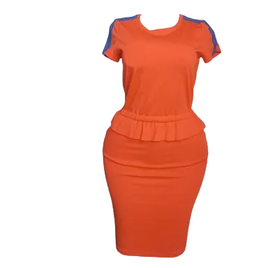 Elegant Short sleeved orange curved dress