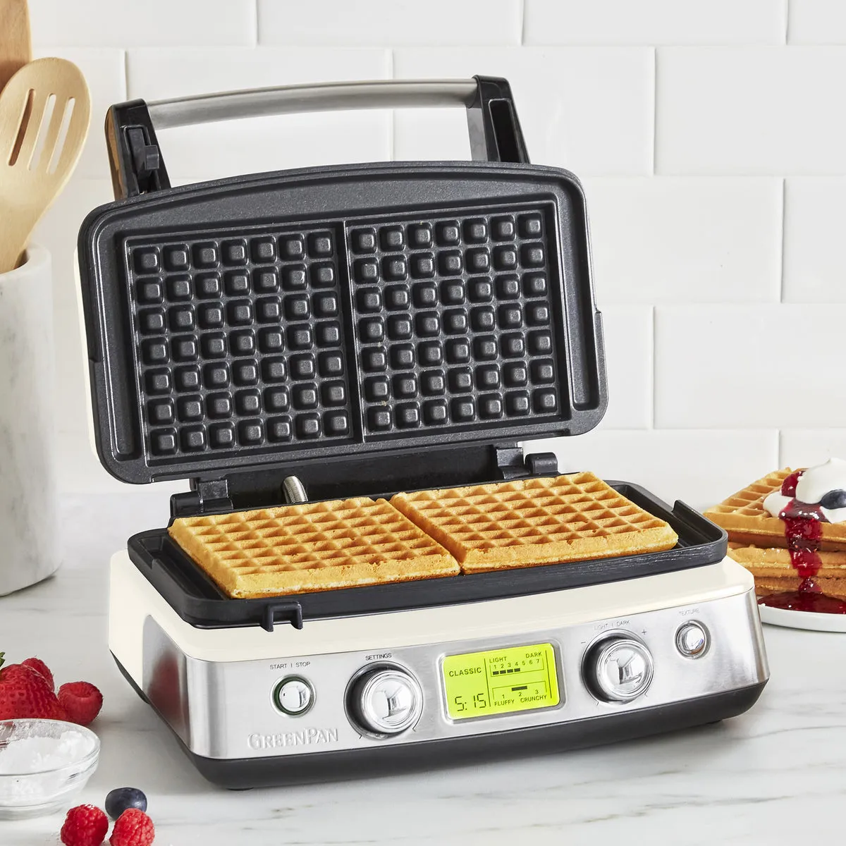 Elite Ceramic Nonstick 2-Square Waffle Maker | Cloud Cream