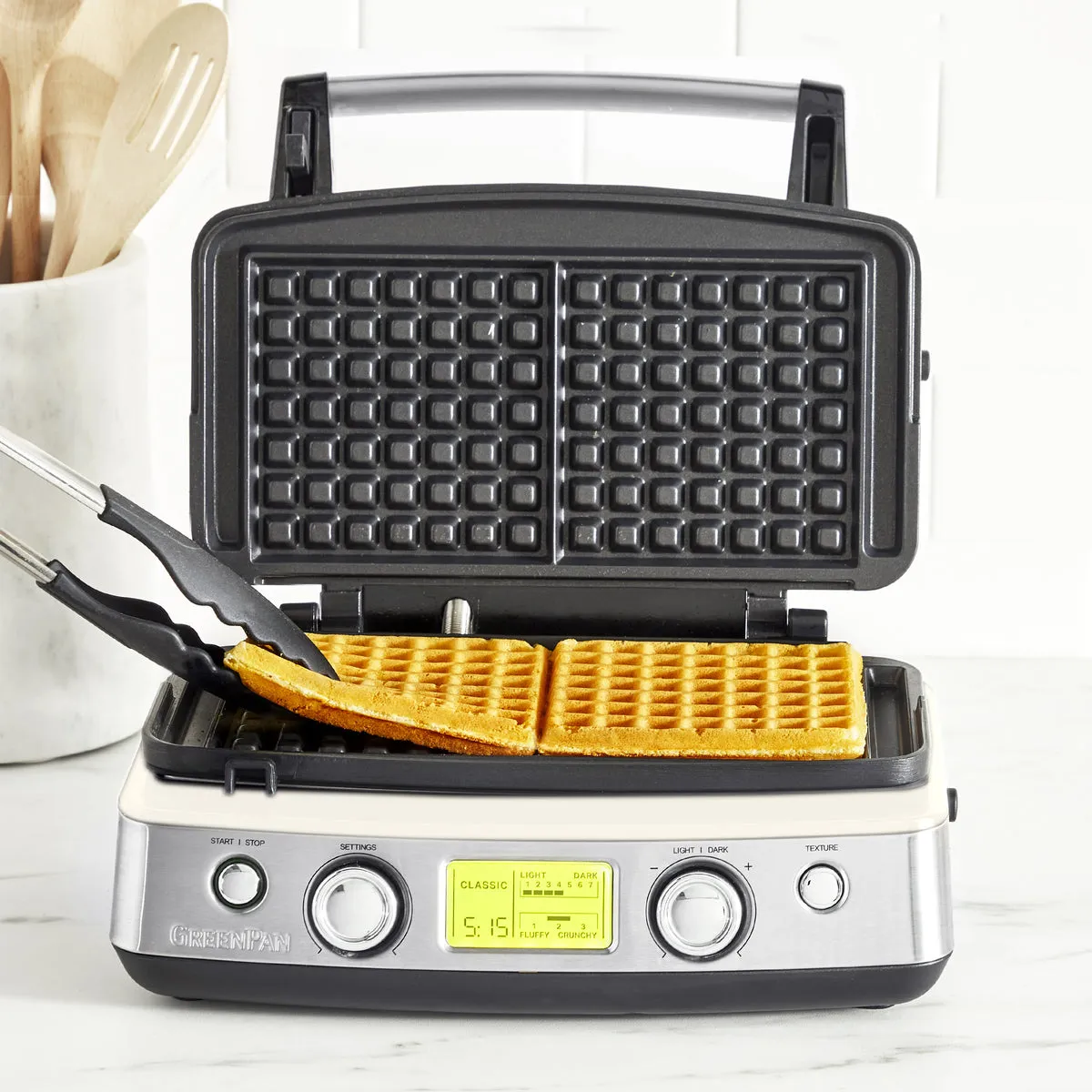 Elite Ceramic Nonstick 2-Square Waffle Maker | Cloud Cream