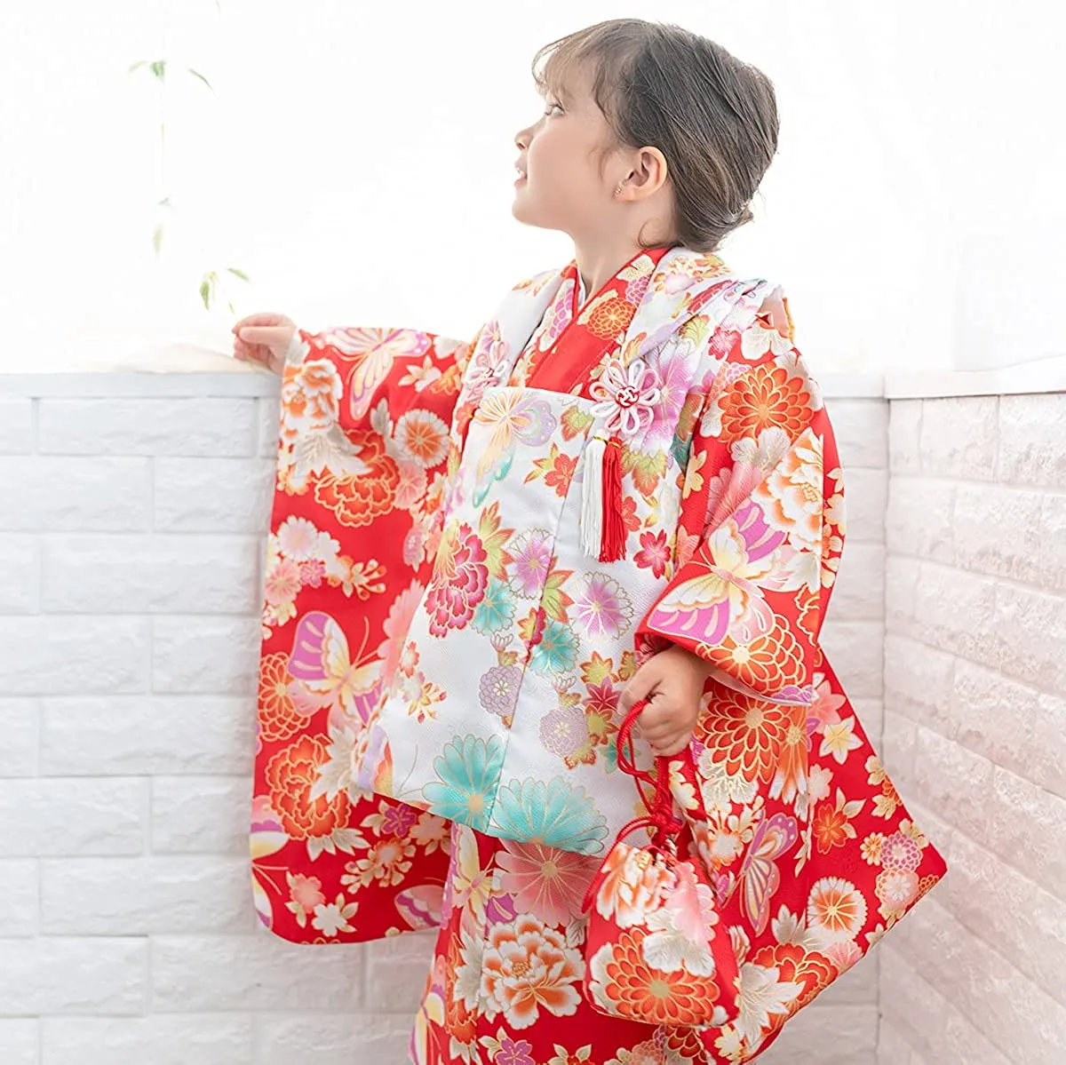 Full Kimono Set for 3 Years Old Red Shichigosan/New Years Ceremony