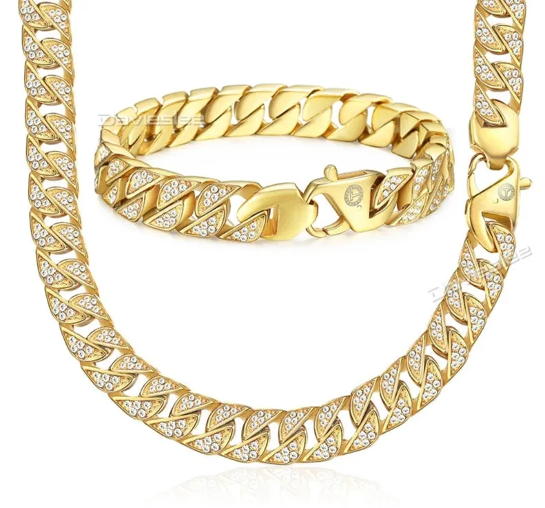 HipHop Cubic Zirconia Necklace & Bracelet Set