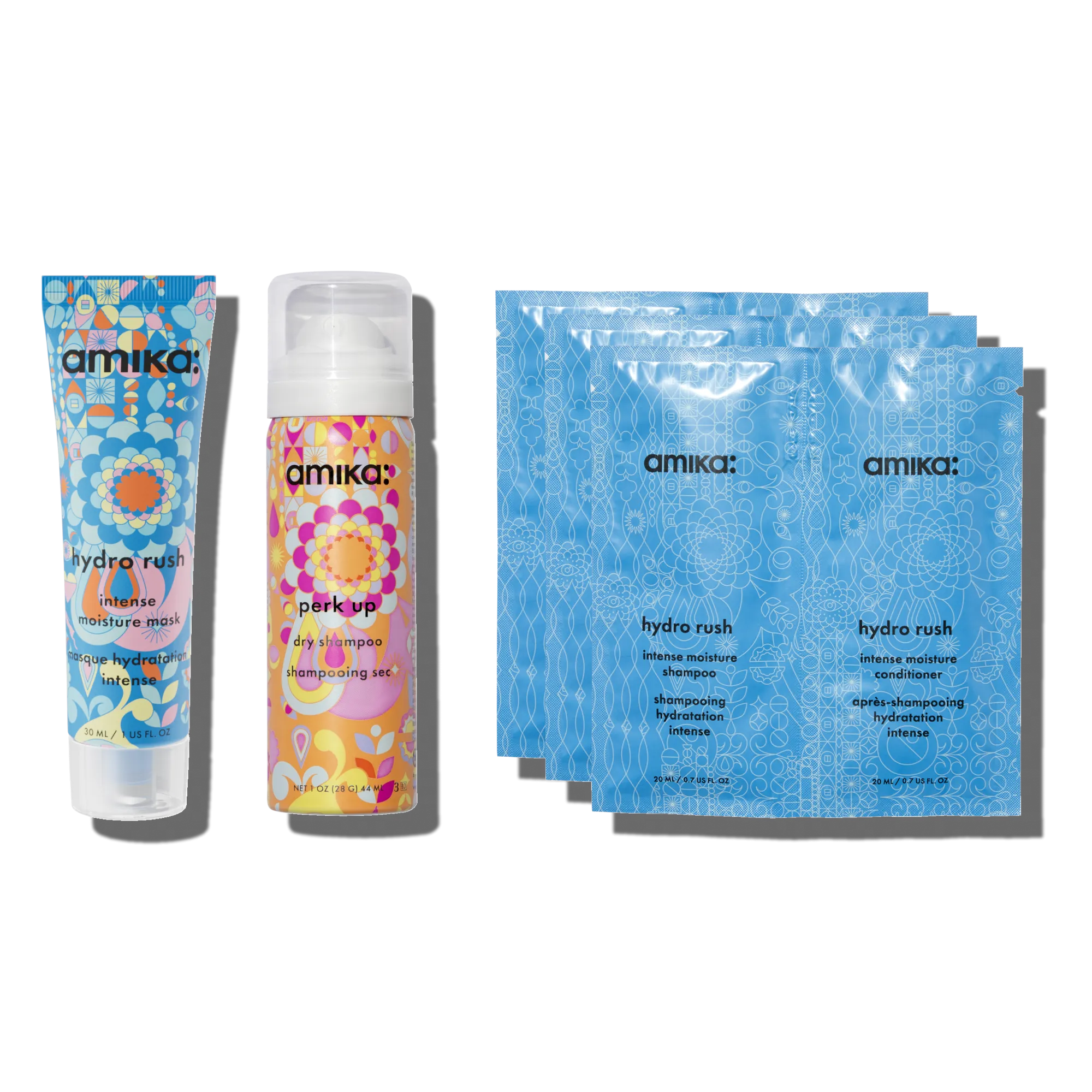 hydration trial kit | hydro rush intense moisture shampoo, conditioner, mask   perk up dry shampoo