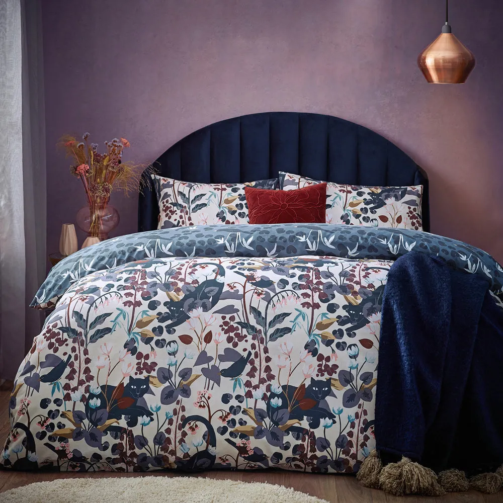 Midnight Panther Duvet Cover Set Dusky Blue