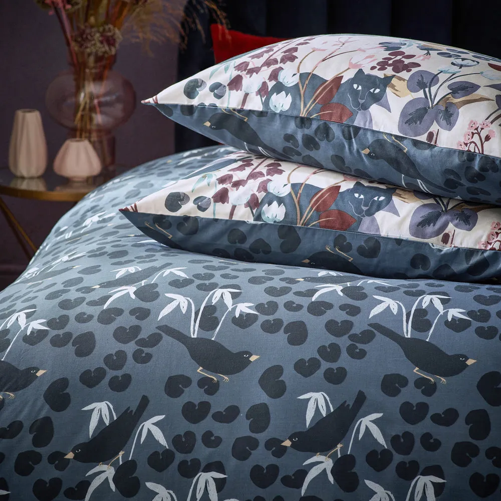 Midnight Panther Duvet Cover Set Dusky Blue