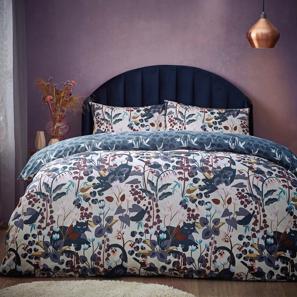 Midnight Panther Duvet Cover Set Dusky Blue