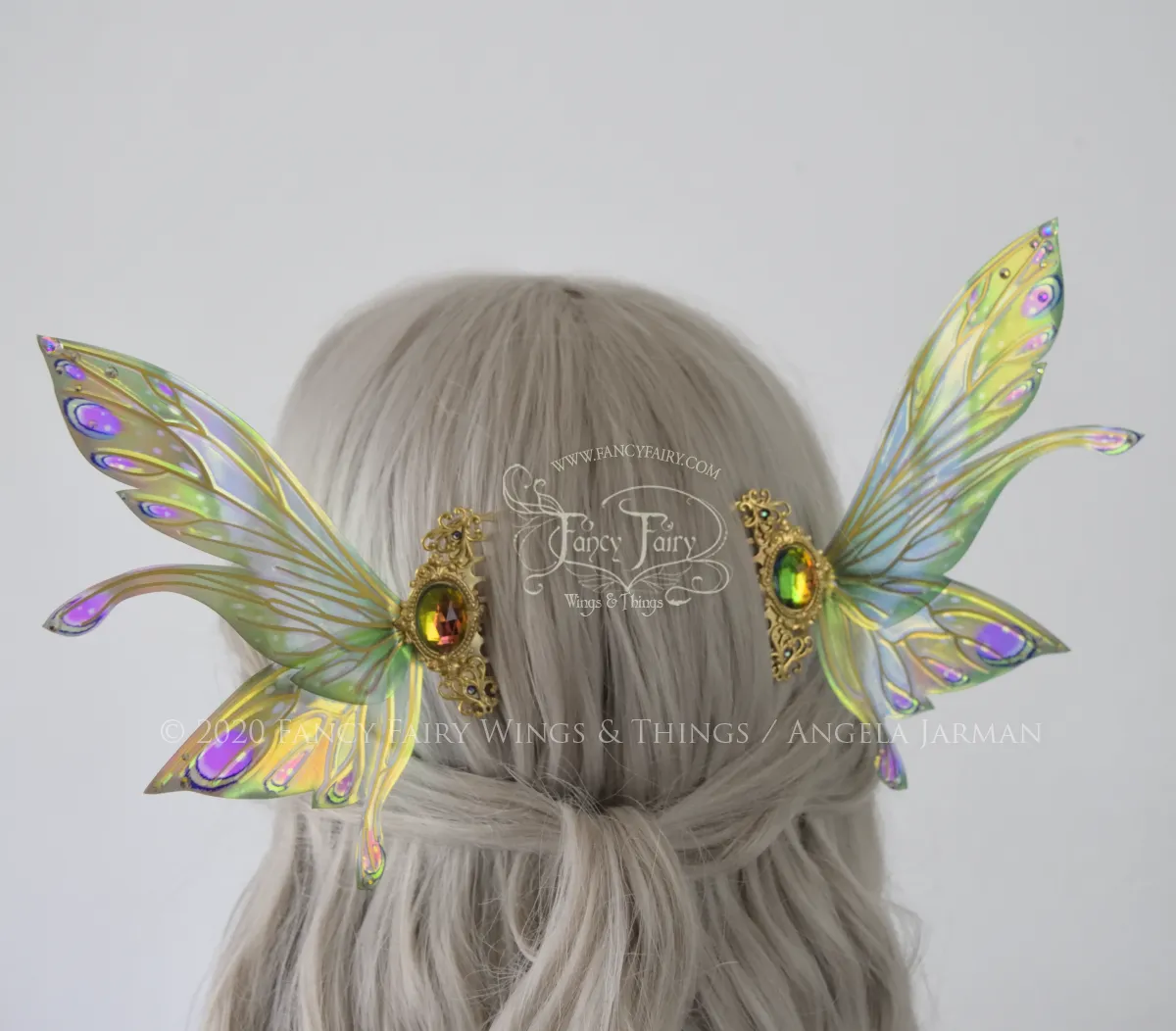 Salome 5 inch Emerald Fairy Wing Hair Combs with Brass Veins