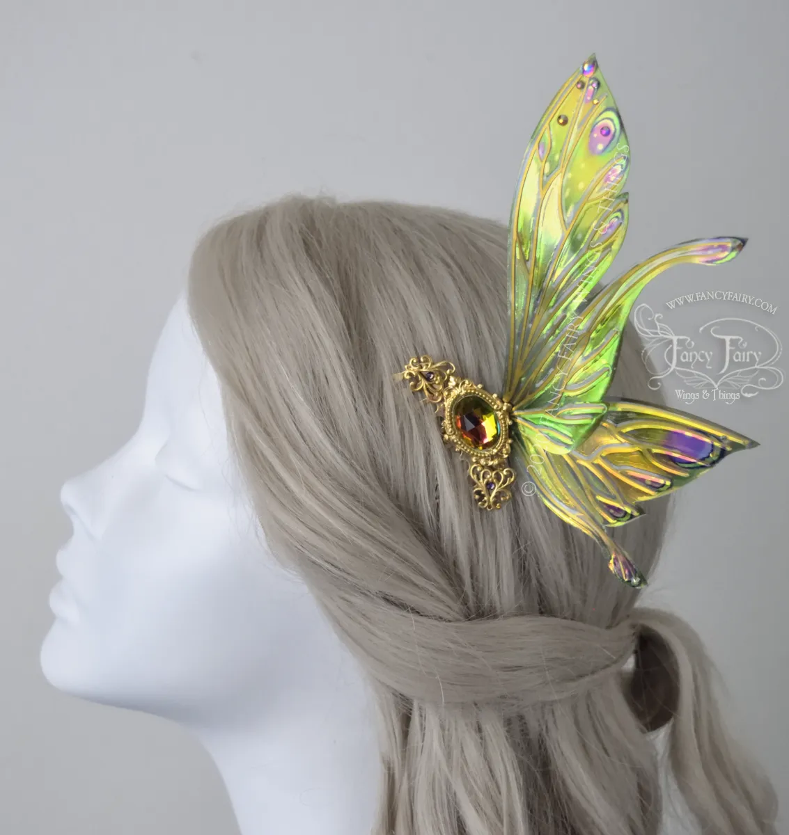 Salome 5 inch Emerald Fairy Wing Hair Combs with Brass Veins