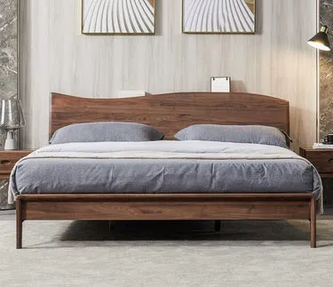 Walnut Wood Platform Bed Frame, Wave Design Black Walnut Wood Bed