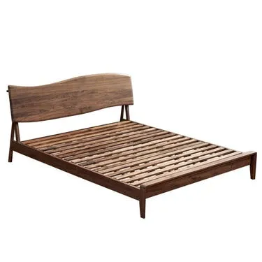 Walnut Wood Platform Bed Frame, Wave Design Black Walnut Wood Bed